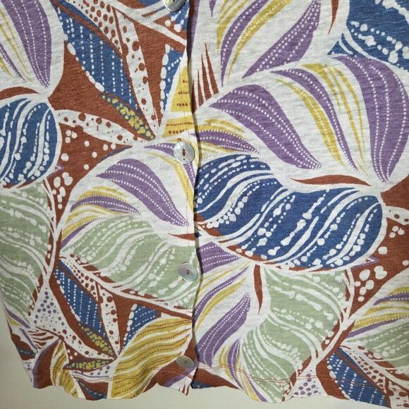 EUC FOLIAGE PRINT 100% LINEN CAP SLEEVES TOP SIZE MEDIUM WOMENS - Picture 7 of 16